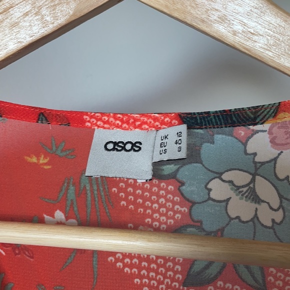 ASOS red floral sheer long sleeve blouse - Picture 2 of 4